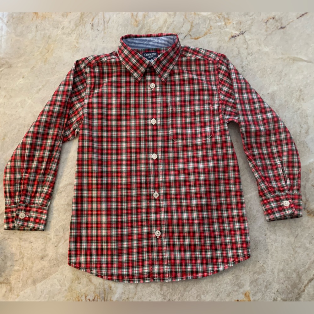 Oshkosh Shirt Boy’s 6 S red plaid LS button-down Youth Small